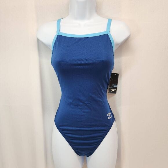 Speedo Size 6 Women's Swimsuit One Piece Endurance+ Flyback Solid Adult Navy/Blu - Picture 1 of 5